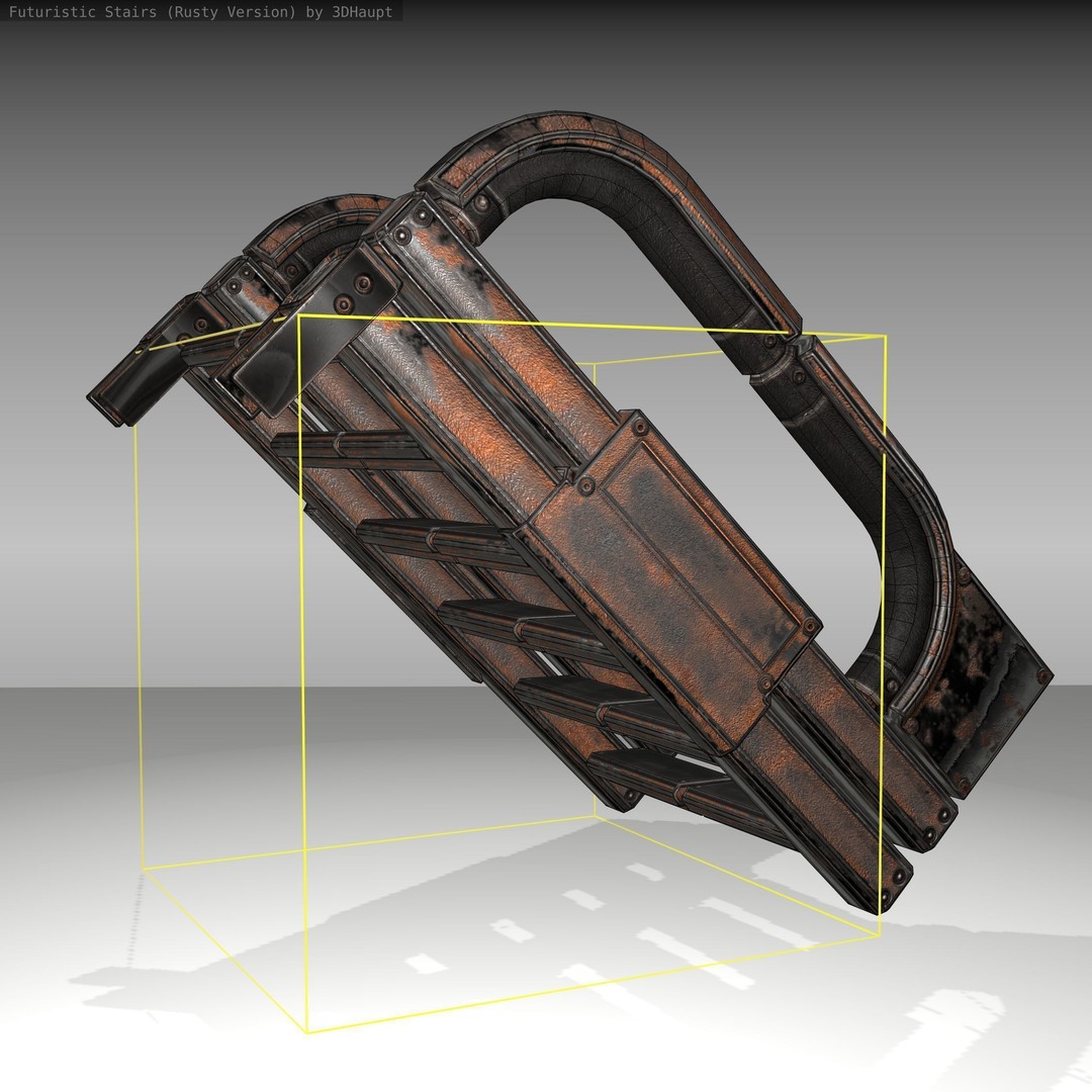 Futuristic Stairs 3D Model – Low Poly Rusty Textures, FBX & OBJ - View 13