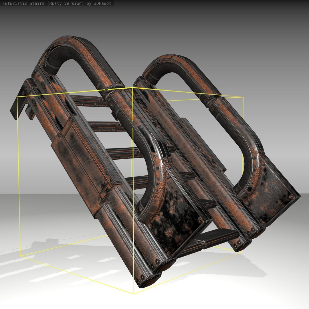 Futuristic Stairs 3D Model – Low Poly Rusty Textures, FBX & OBJ - View 14