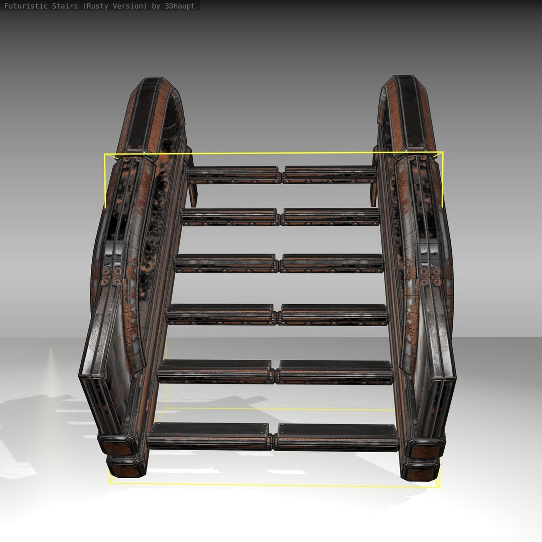 Futuristic Stairs 3D Model – Low Poly Rusty Textures, FBX & OBJ - View 15