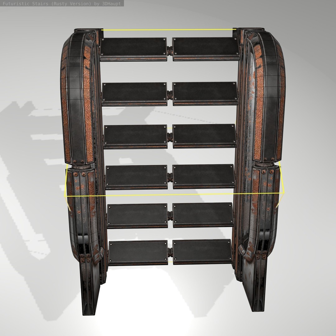 Futuristic Stairs 3D Model – Low Poly Rusty Textures, FBX & OBJ - View 16