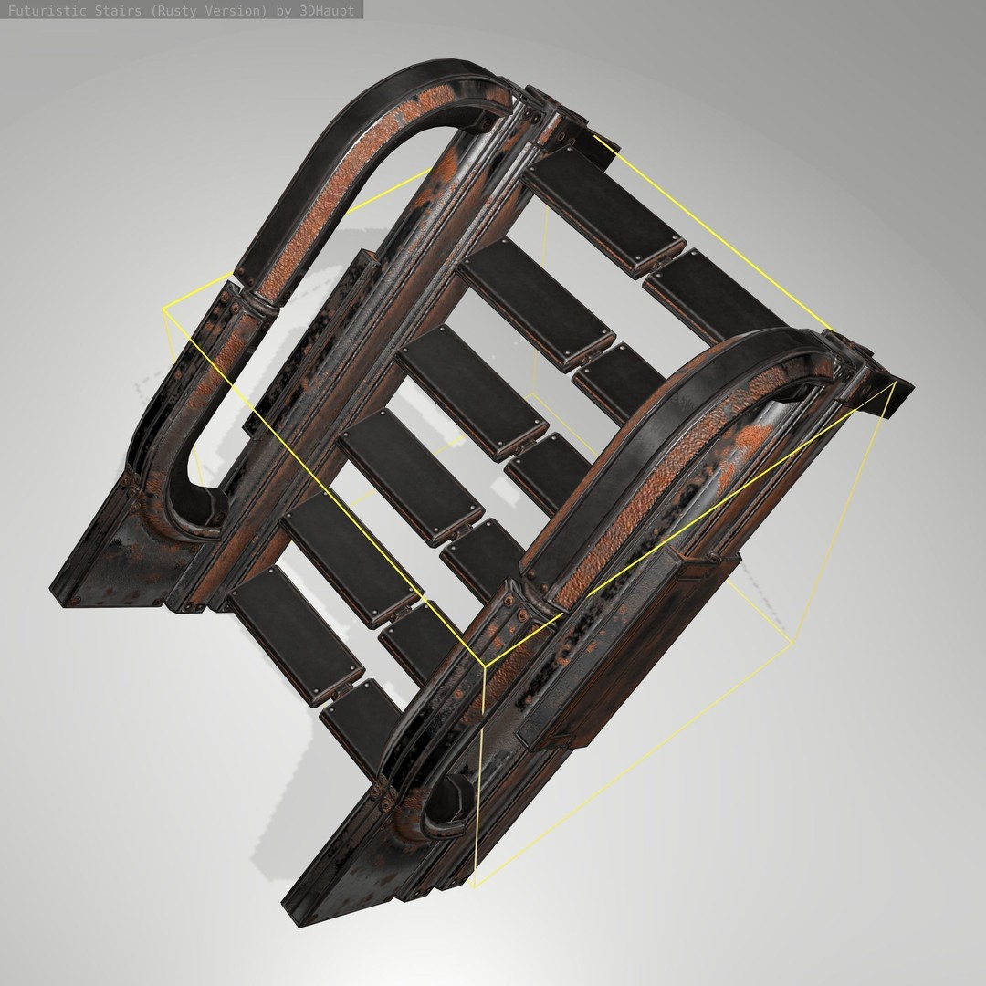 Futuristic Stairs 3D Model – Low Poly Rusty Textures, FBX & OBJ - View 17