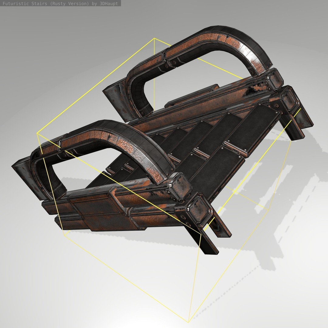 Futuristic Stairs 3D Model – Low Poly Rusty Textures, FBX & OBJ - View 18
