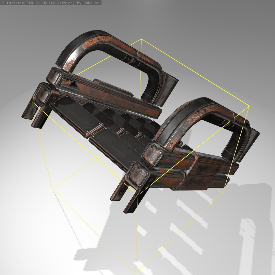 Futuristic Stairs 3D Model – Low Poly Rusty Textures, FBX & OBJ - View 19