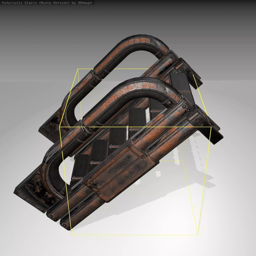 Futuristic Stairs 3D Model – Low Poly Rusty Textures, FBX & OBJ - View 2