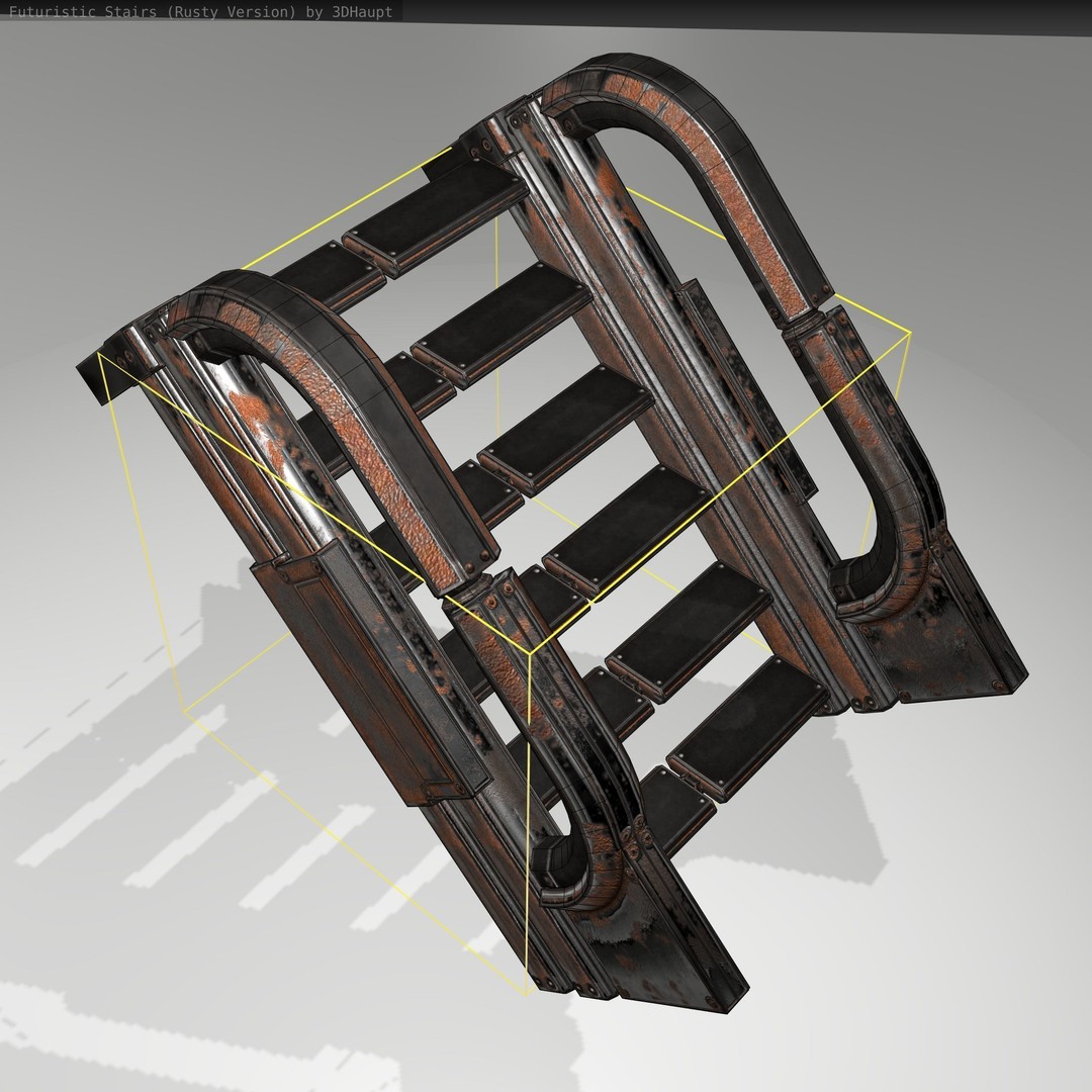 Futuristic Stairs 3D Model – Low Poly Rusty Textures, FBX & OBJ - View 20