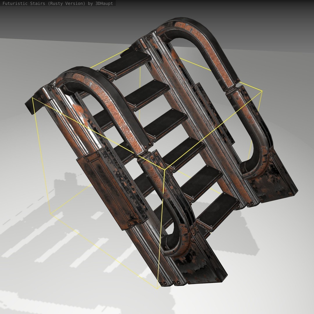 Futuristic Stairs 3D Model – Low Poly Rusty Textures, FBX & OBJ - View 21