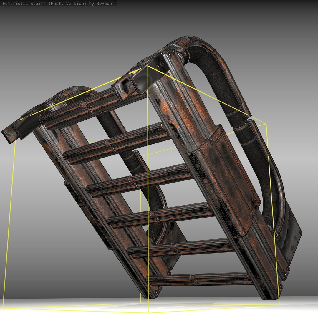 Futuristic Stairs 3D Model – Low Poly Rusty Textures, FBX & OBJ - View 22