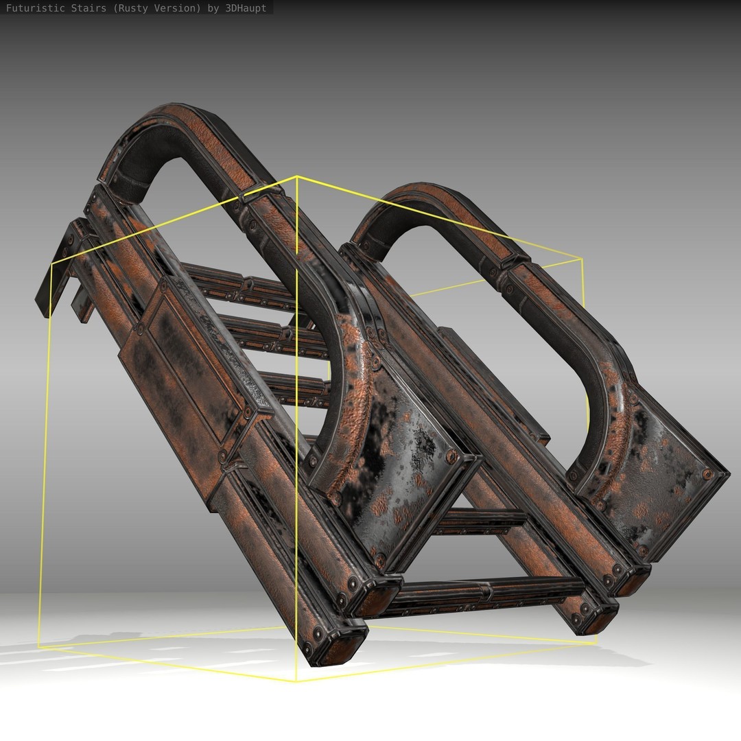 Futuristic Stairs 3D Model – Low Poly Rusty Textures, FBX & OBJ - View 23