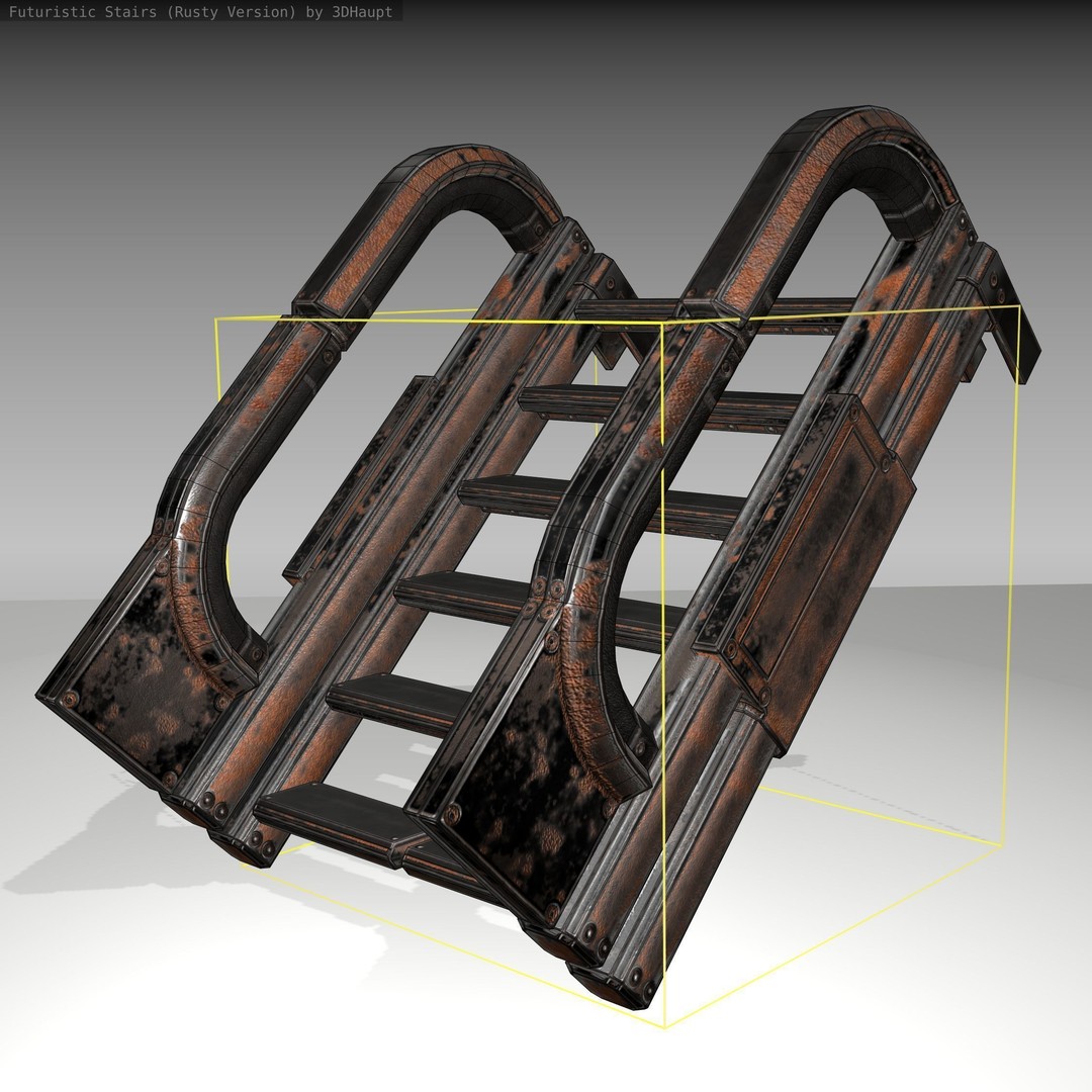 Futuristic Stairs 3D Model – Low Poly Rusty Textures, FBX & OBJ - View 24