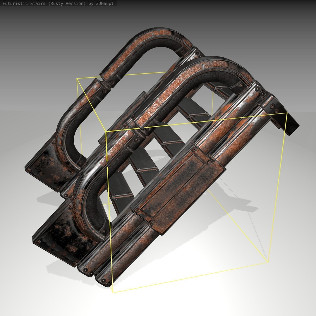 Futuristic Stairs 3D Model – Low Poly Rusty Textures, FBX & OBJ - View 25