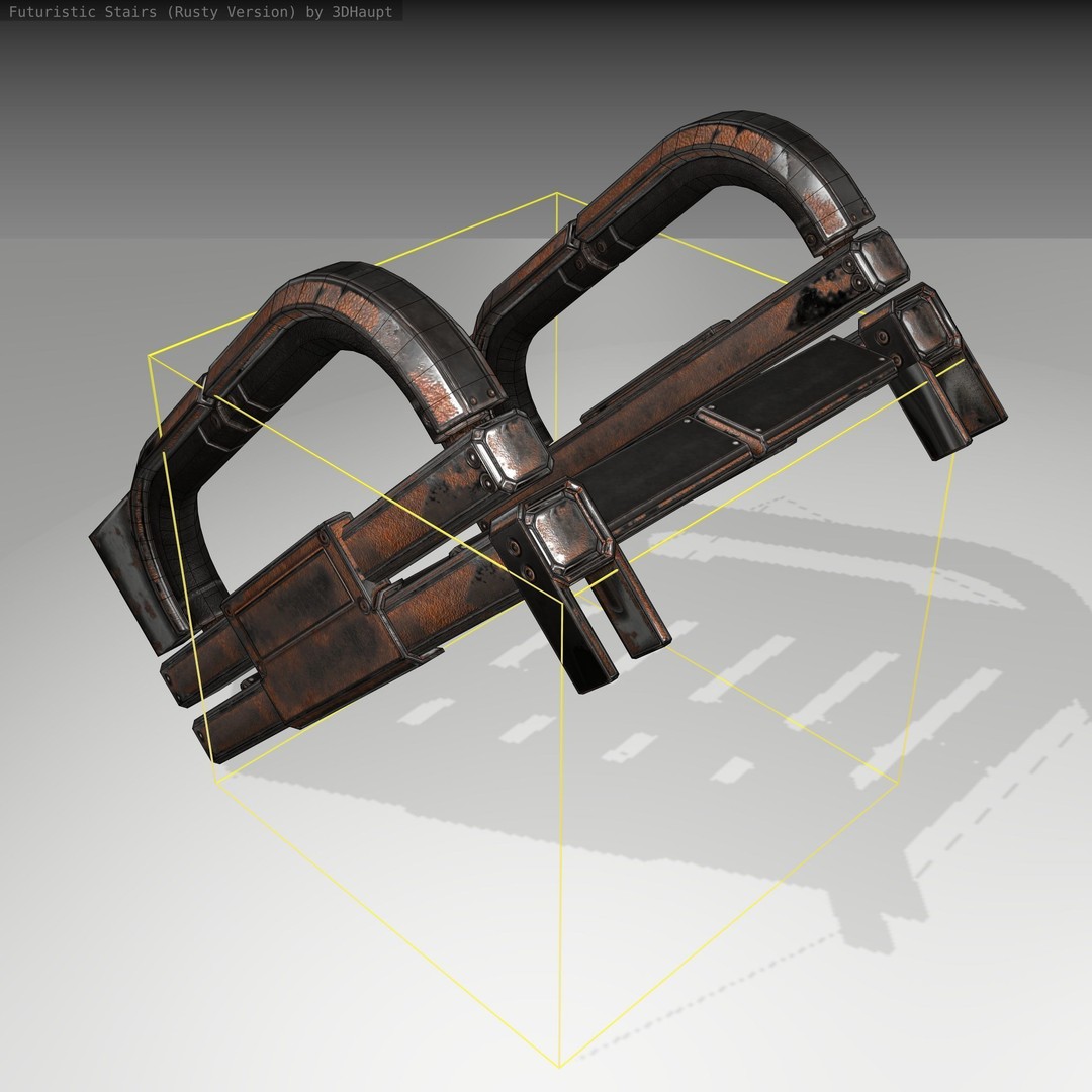 Futuristic Stairs 3D Model – Low Poly Rusty Textures, FBX & OBJ - View 3