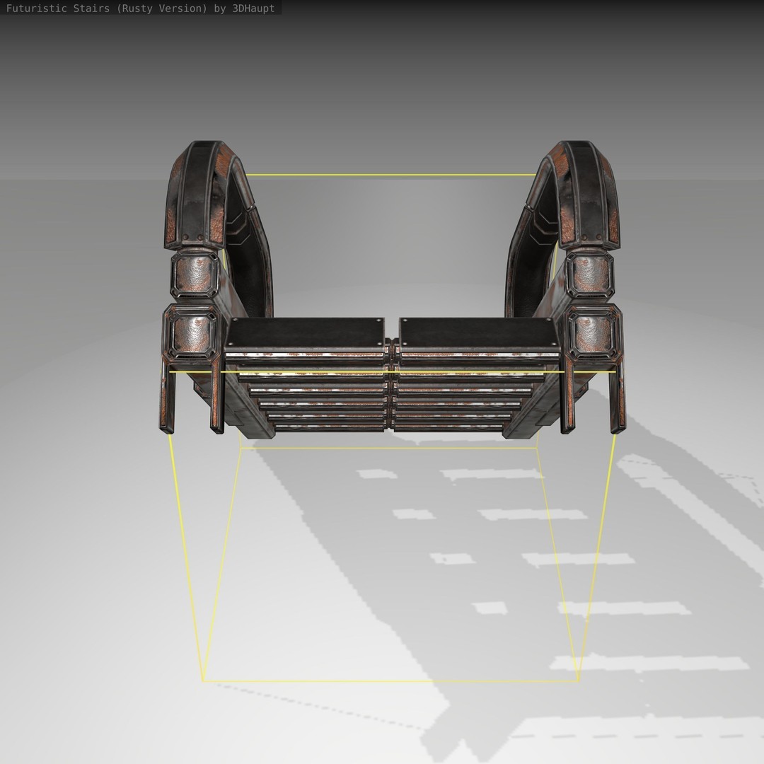 Futuristic Stairs 3D Model – Low Poly Rusty Textures, FBX & OBJ - View 4