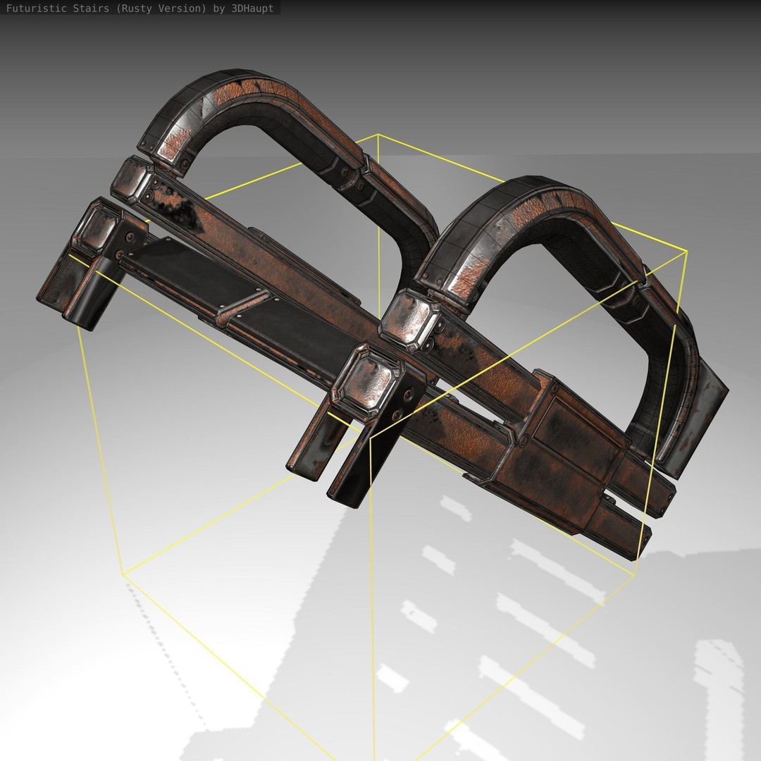 Futuristic Stairs 3D Model – Low Poly Rusty Textures, FBX & OBJ - View 5