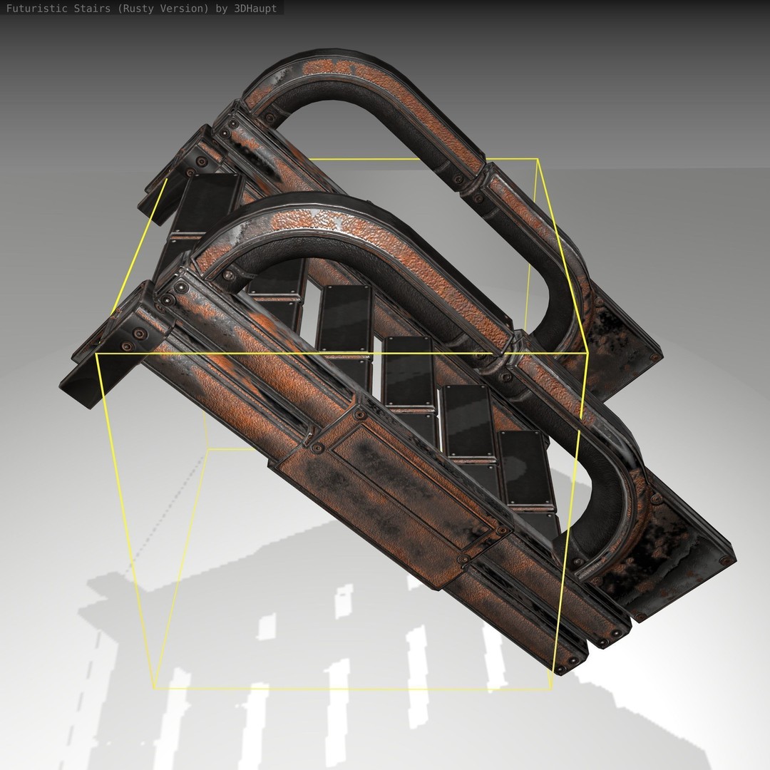 Futuristic Stairs 3D Model – Low Poly Rusty Textures, FBX & OBJ - View 6