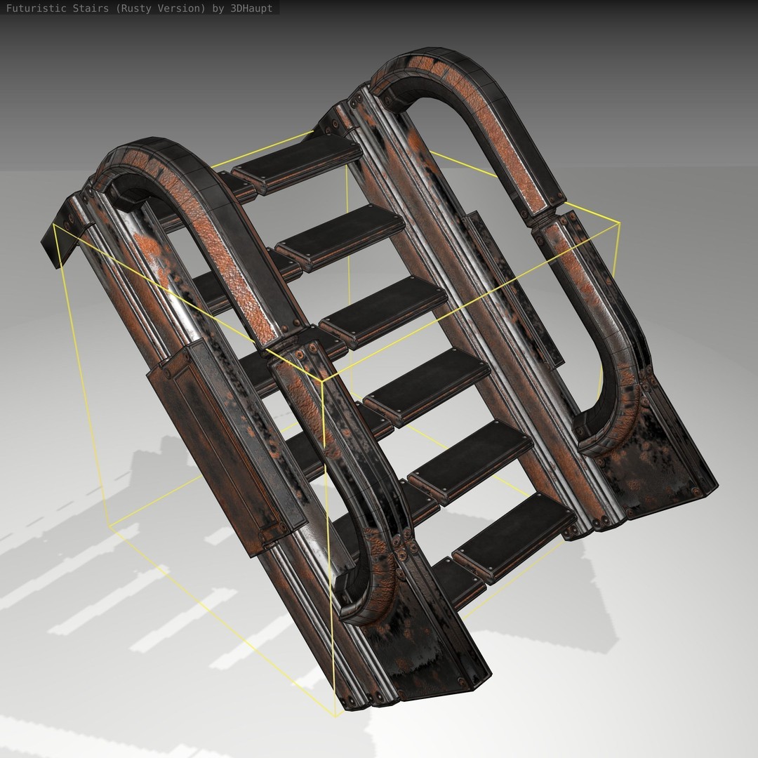 Futuristic Stairs 3D Model – Low Poly Rusty Textures, FBX & OBJ - View 7