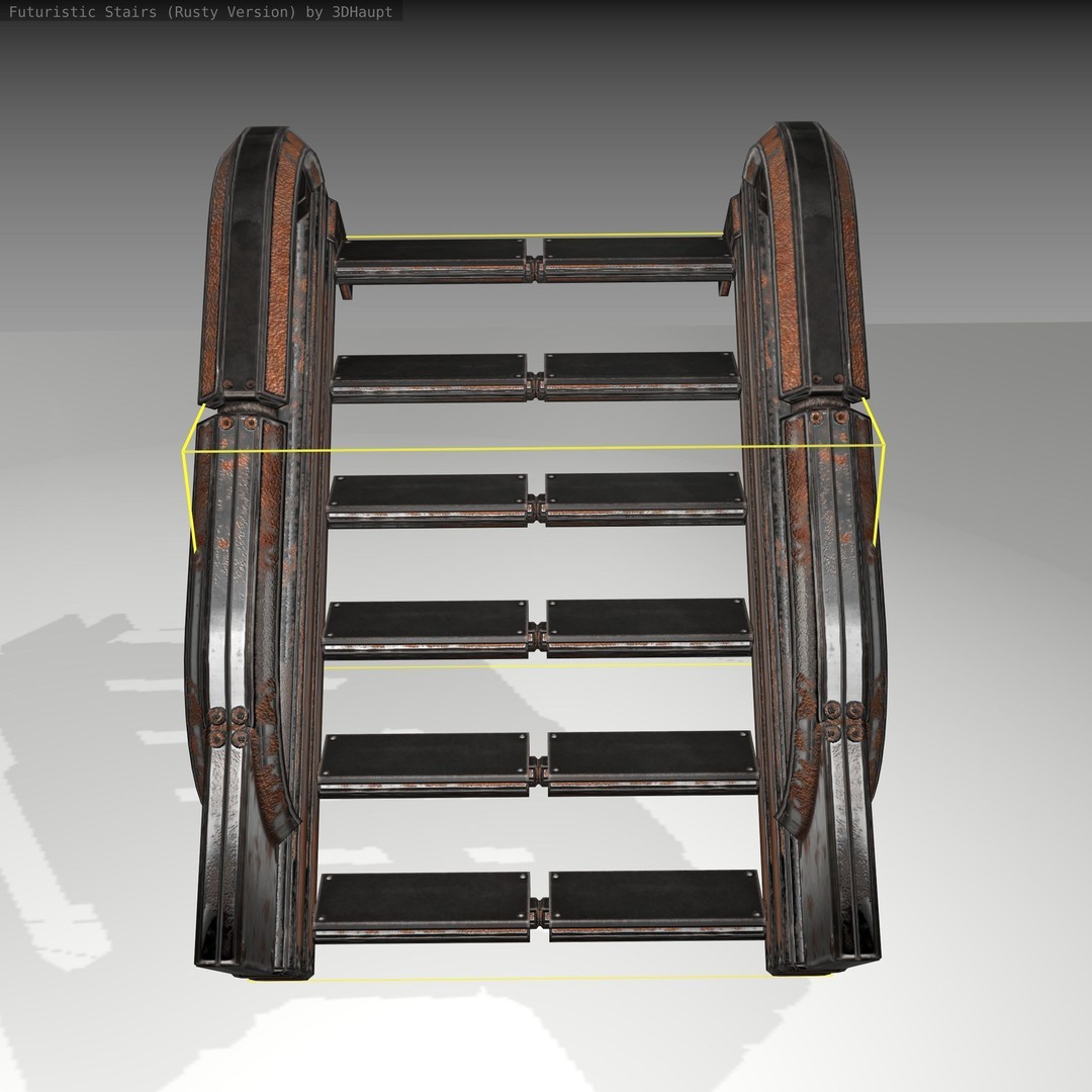 Futuristic Stairs 3D Model – Low Poly Rusty Textures, FBX & OBJ - View 8