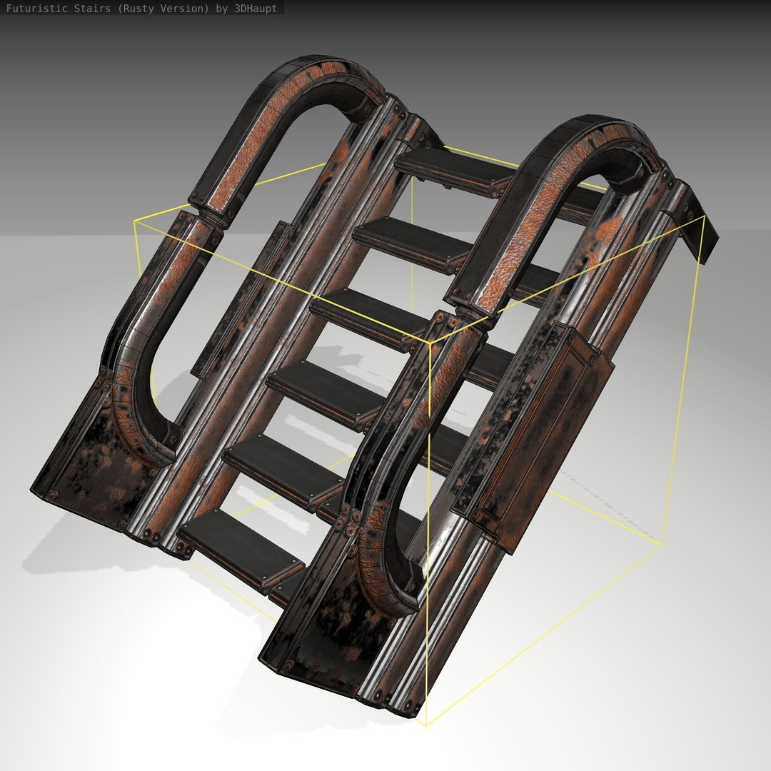 Futuristic Stairs 3D Model – Low Poly Rusty Textures, FBX & OBJ - View 9