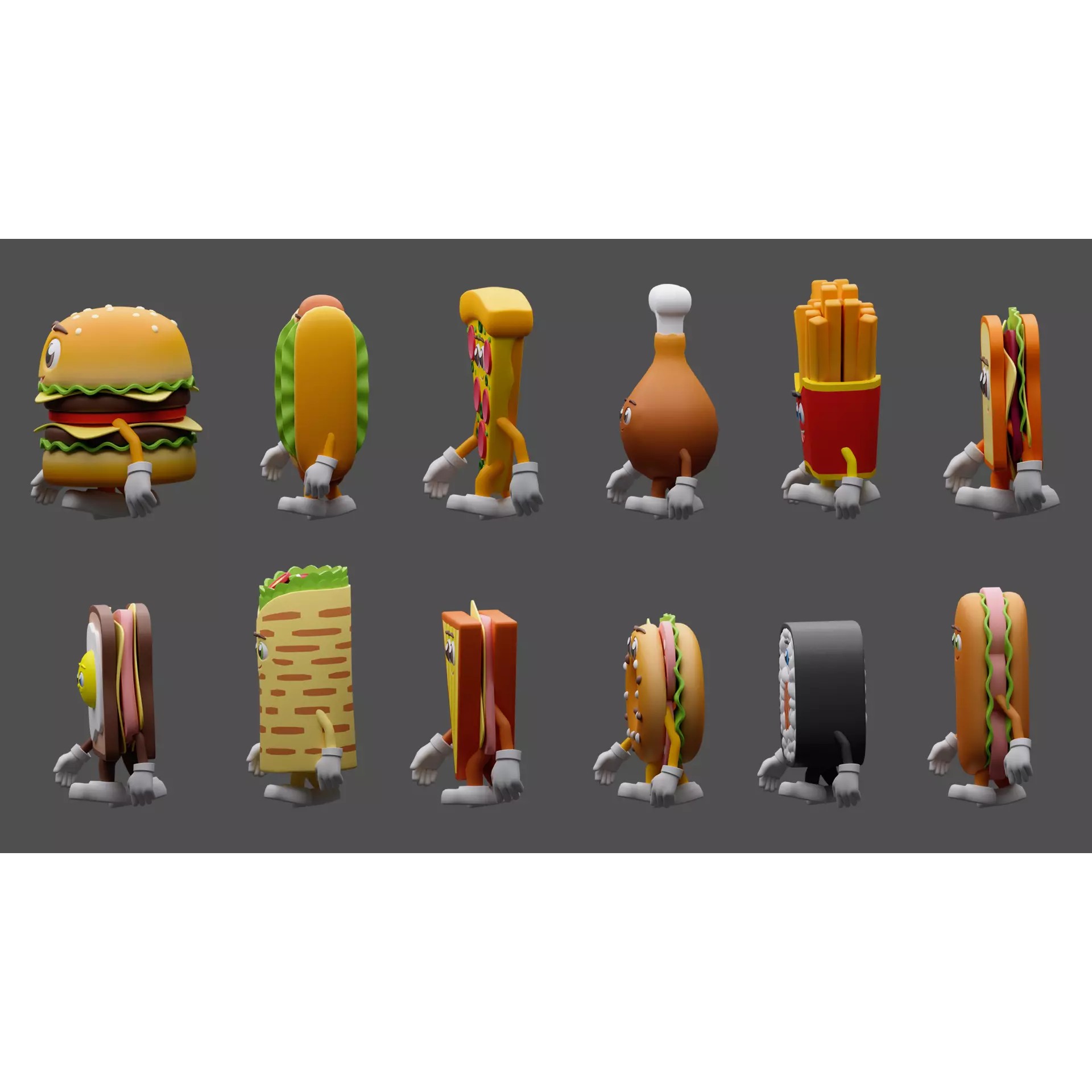 Cartoon Characters Snacks - Low-Poly Game-Ready 3D Model - View 3