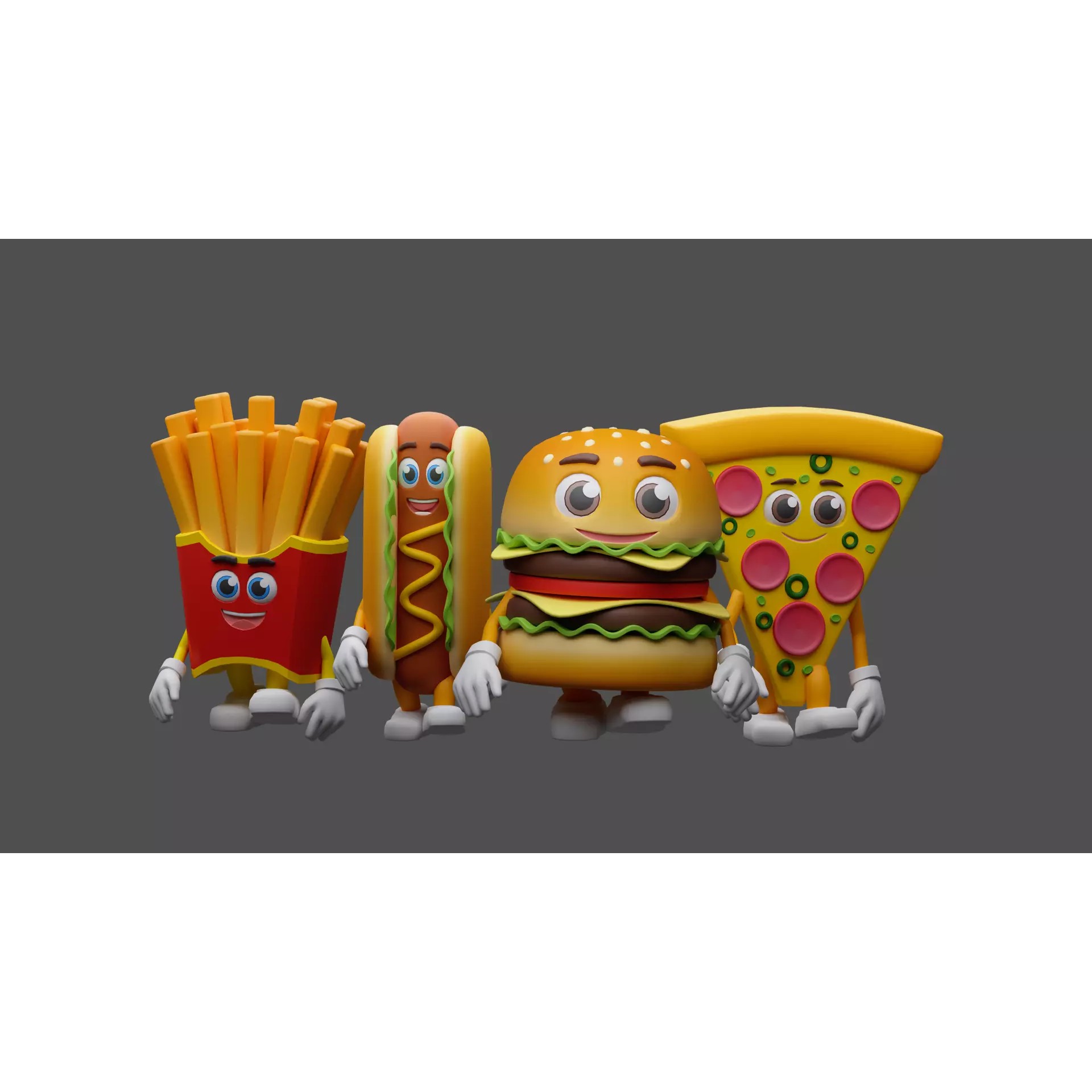Cartoon Characters Snacks - Low-Poly Game-Ready 3D Model - View 4
