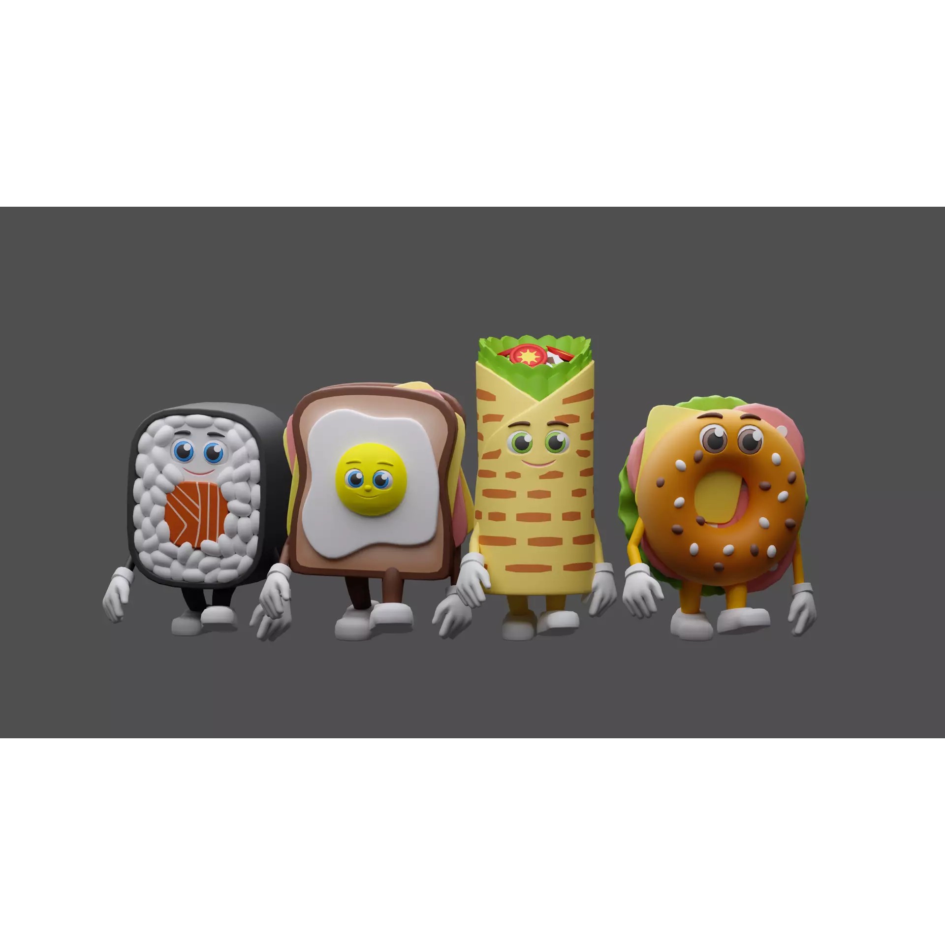 Cartoon Characters Snacks - Low-Poly Game-Ready 3D Model - View 5
