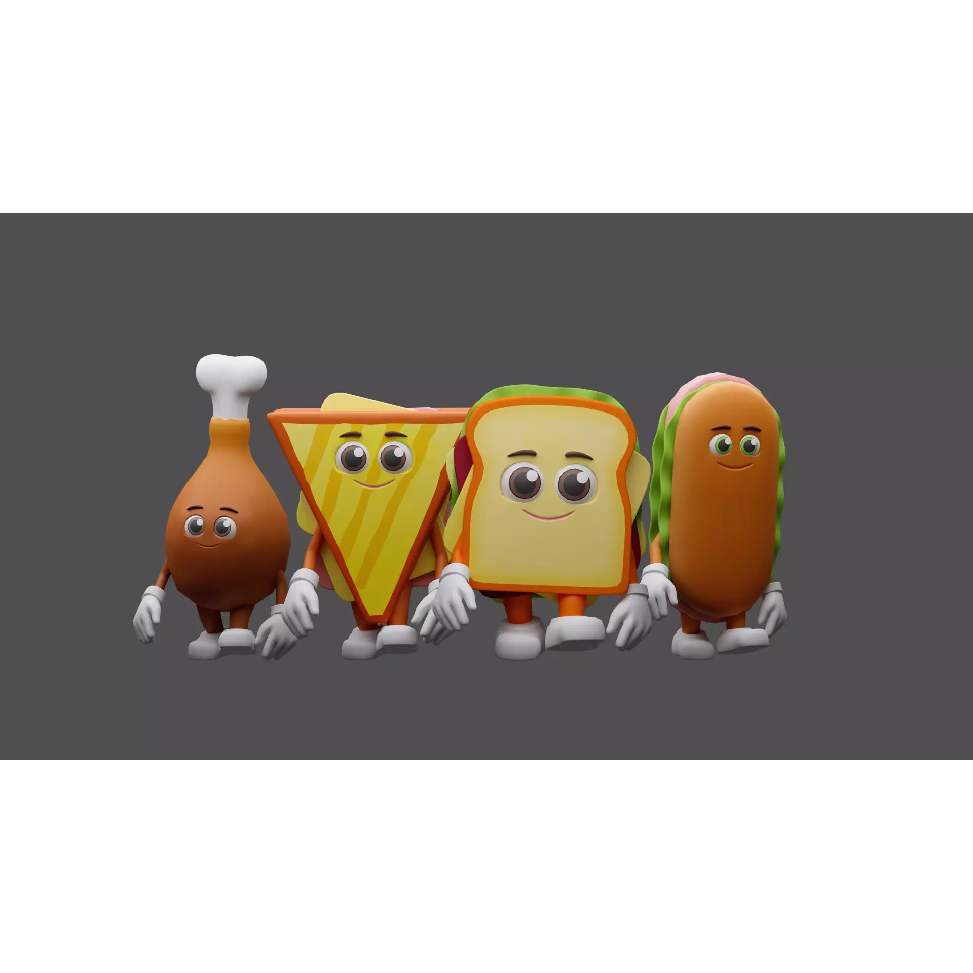 Cartoon Characters Snacks - Low-Poly Game-Ready 3D Model - View 6