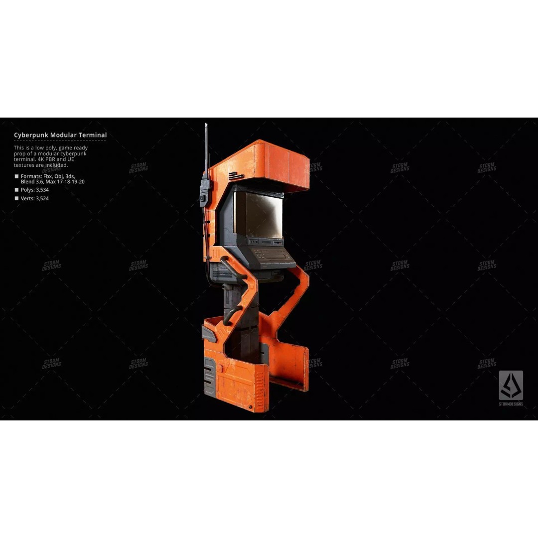 Cyberpunk ATM Modular Terminal Computer 3D Model – Low Poly PBR Asset, FBX - View 2