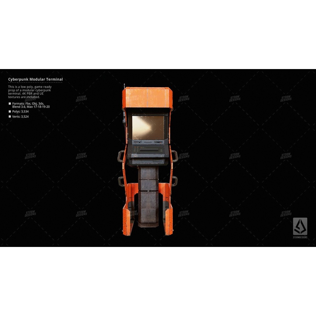 Cyberpunk ATM Modular Terminal Computer 3D Model – Low Poly PBR Asset, FBX - View 3