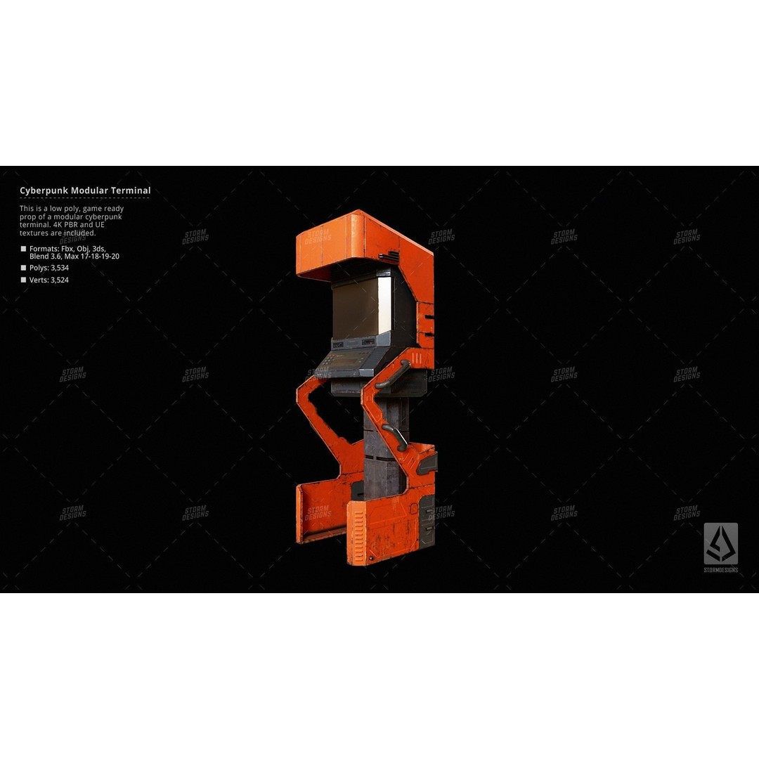 Cyberpunk ATM Modular Terminal Computer 3D Model – Low Poly PBR Asset, FBX - View 4