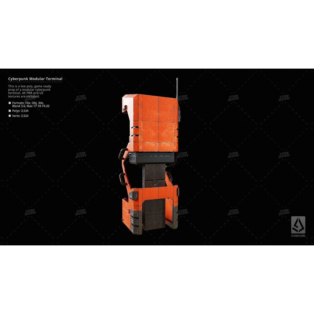 Cyberpunk ATM Modular Terminal Computer 3D Model – Low Poly PBR Asset, FBX - View 5
