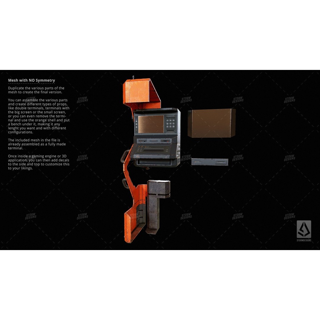 Cyberpunk ATM Modular Terminal Computer 3D Model – Low Poly PBR Asset, FBX - View 6