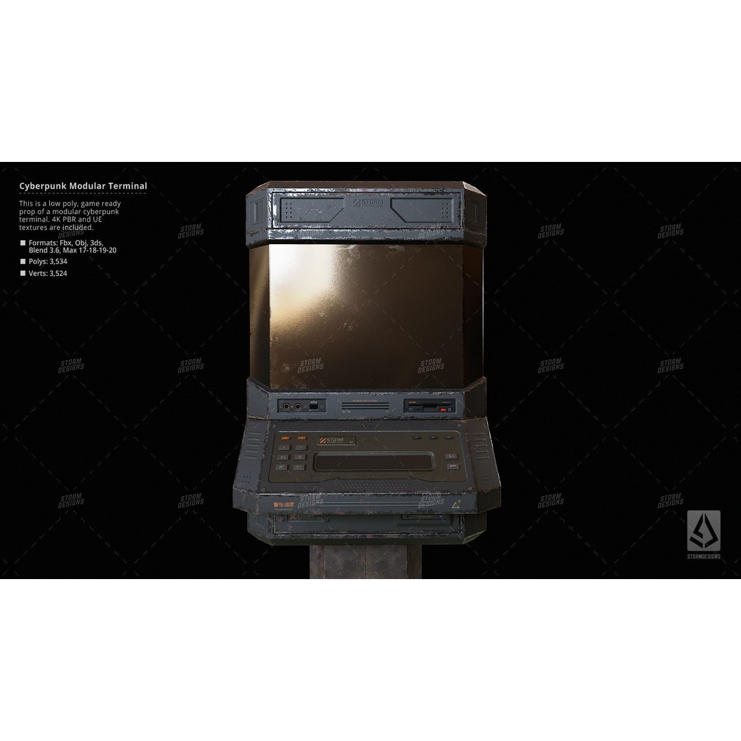 Cyberpunk ATM Modular Terminal Computer 3D Model – Low Poly PBR Asset, FBX - View 7