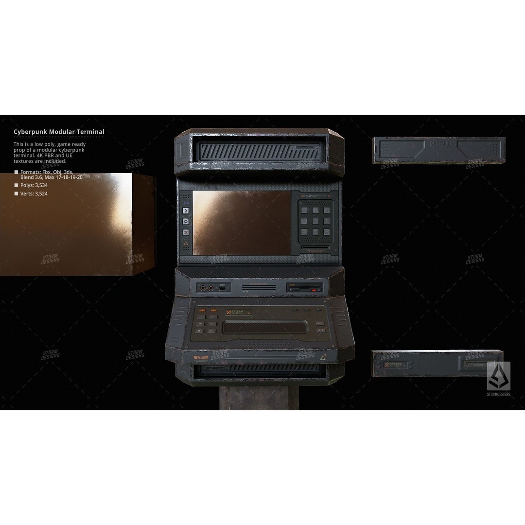Cyberpunk ATM Modular Terminal Computer 3D Model – Low Poly PBR Asset, FBX - View 8
