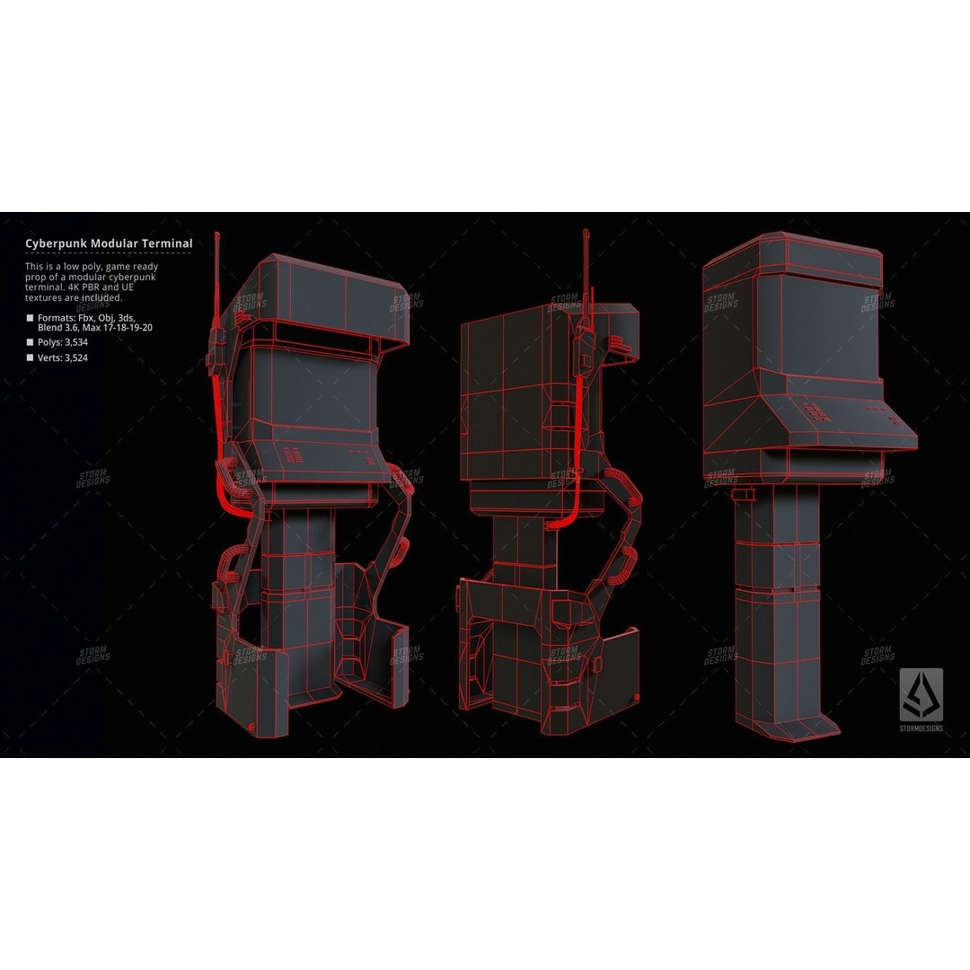Cyberpunk ATM Modular Terminal Computer 3D Model – Low Poly PBR Asset, FBX - View 9