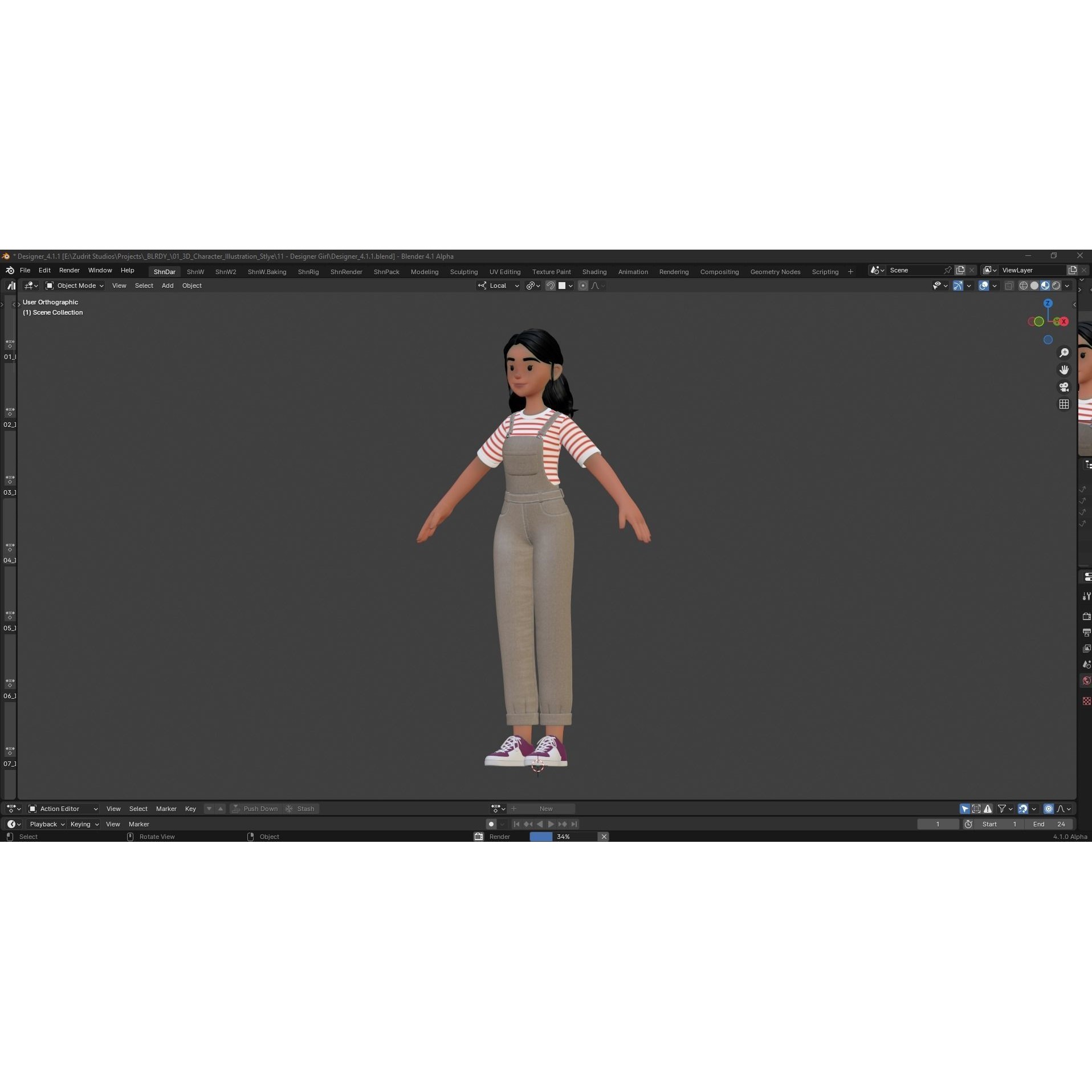 Cartoon Designer Girl - Game-Ready 3D Model - View 11