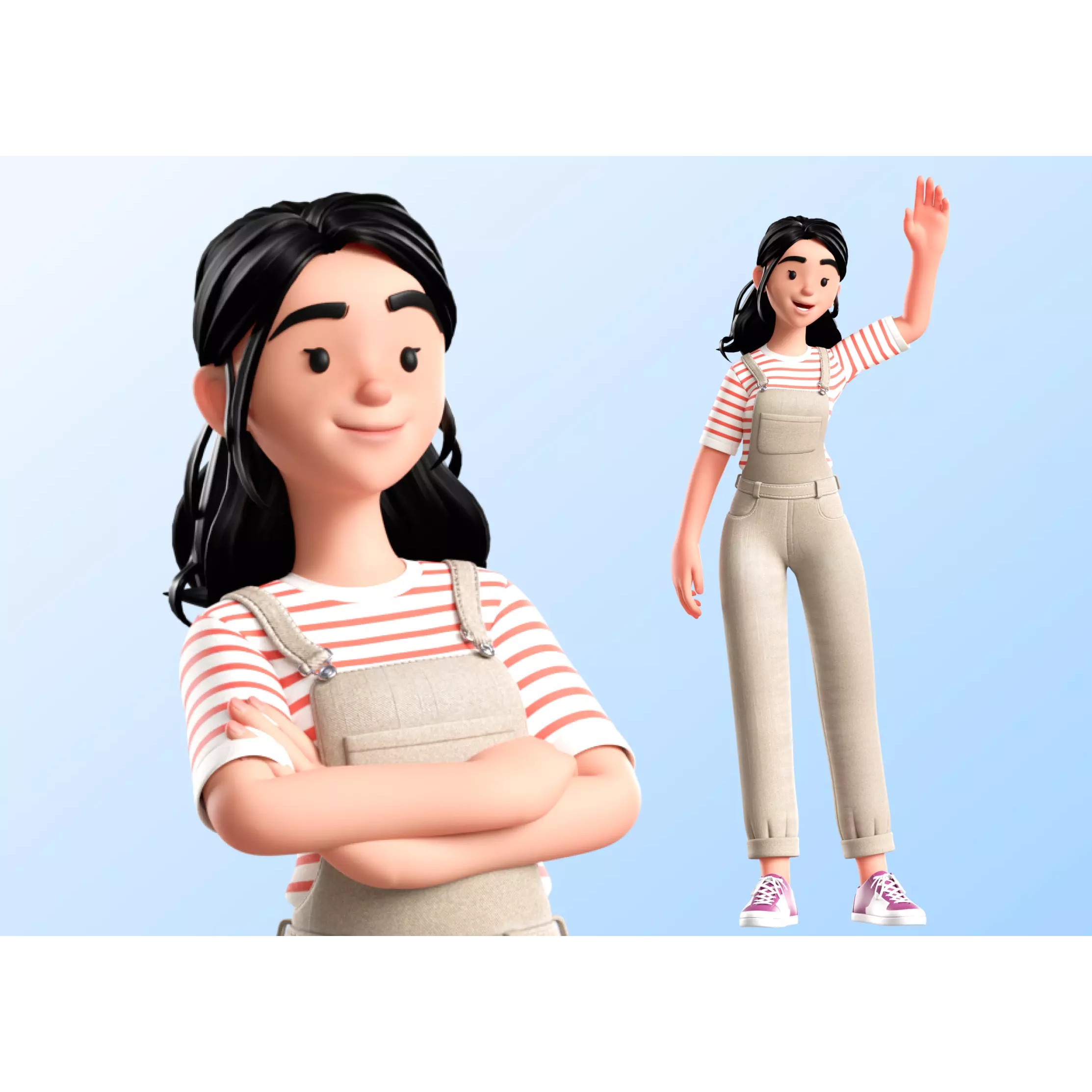 Cartoon Designer Girl - Game-Ready 3D Model - View 2