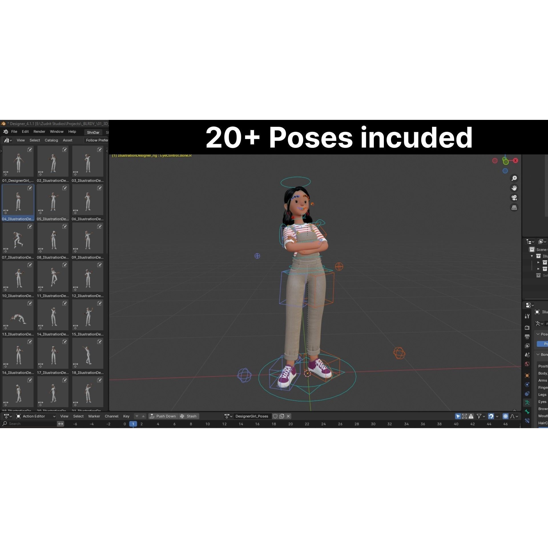Cartoon Designer Girl - Game-Ready 3D Model - View 3