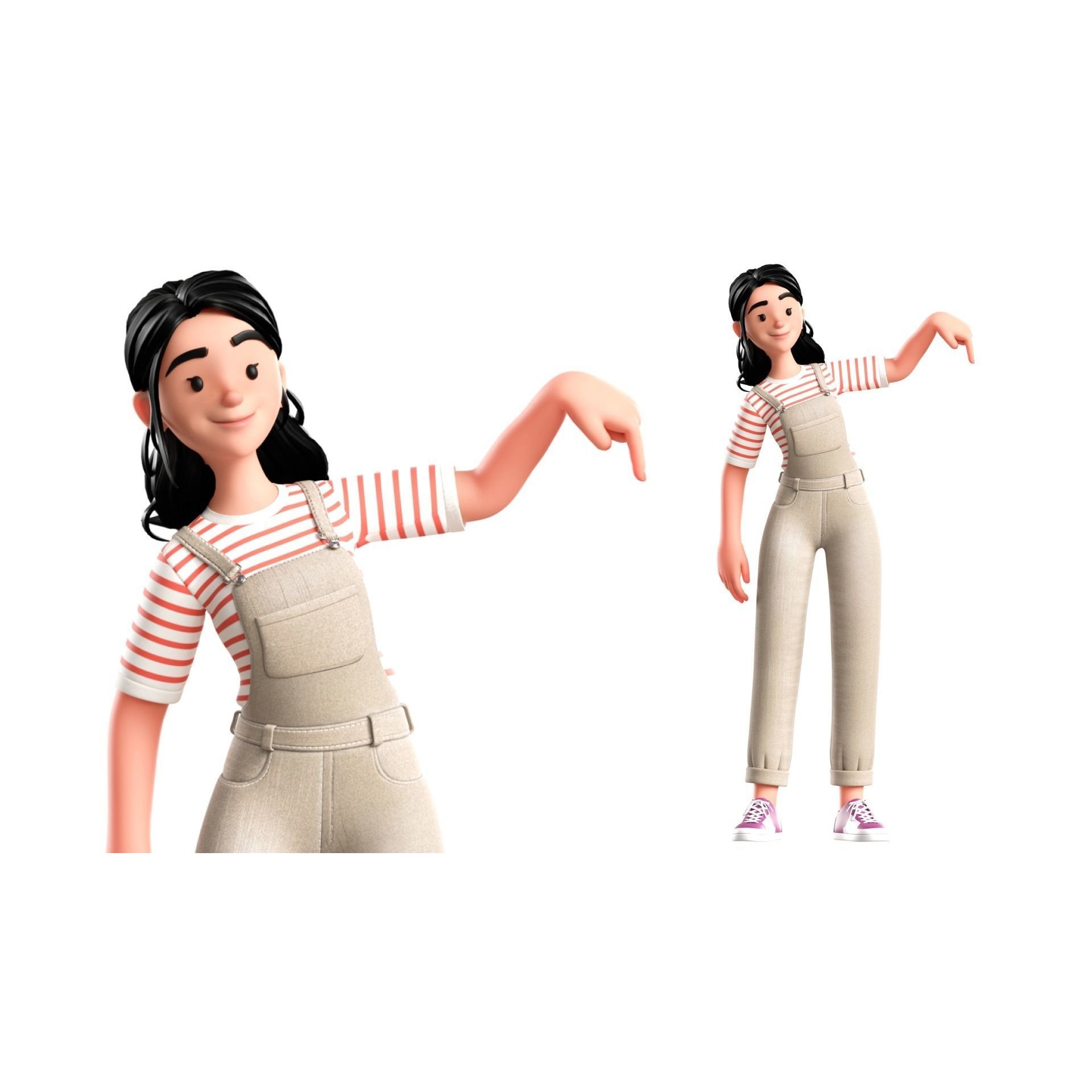 Cartoon Designer Girl - Game-Ready 3D Model - View 6
