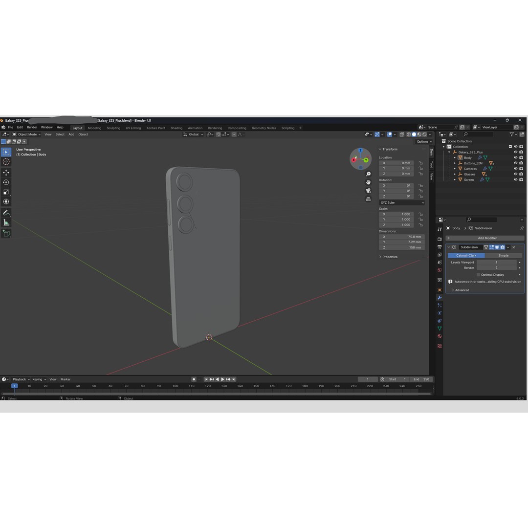 Samsung Galaxy S25 Plus 3D Model – Low Poly PBR Asset, FBX, Blender - View 14