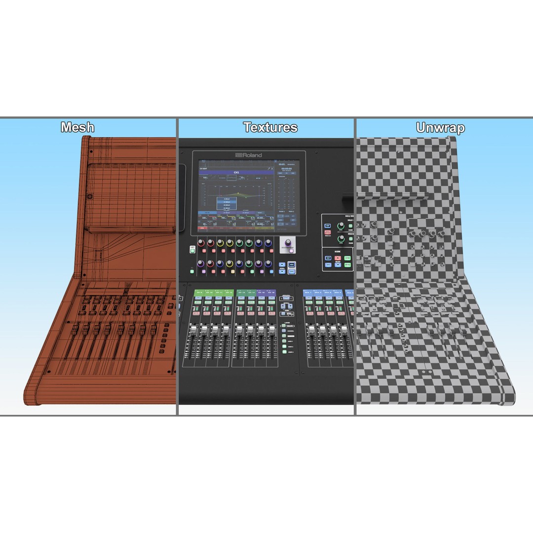 Roland M-5000 Mixing Console 3D Model – High Poly PBR Asset, FBX - View 20