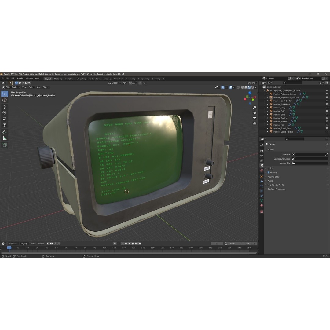 Vintage DVK-2 Computer Monitor 3D Model – High Poly PBR Asset, FBX, OBJ - View 19