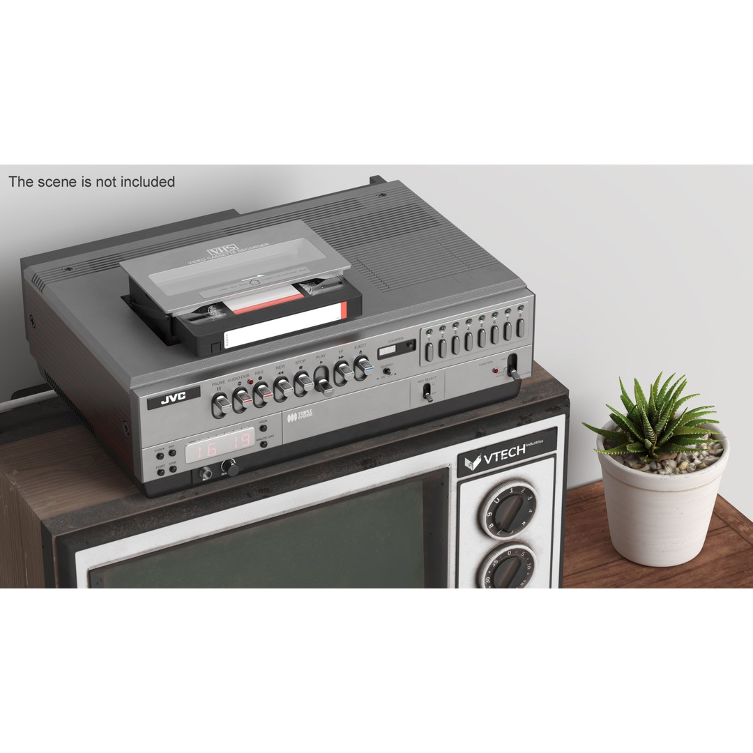 VHS Player 3D Model – Vintage JVC HR-3330TR with Sony Cassette - View 3