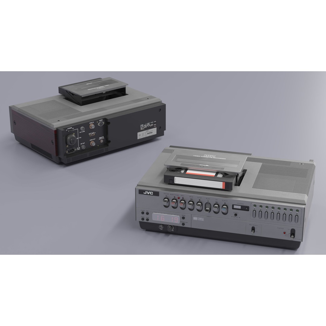 VHS Player 3D Model – Vintage JVC HR-3330TR with Sony Cassette - View 5