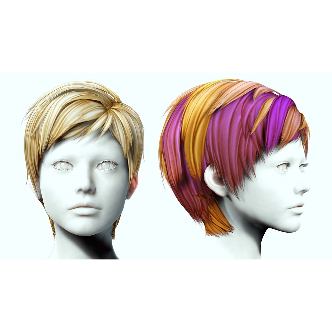 Pexie Short Hair 3D Model – Low Poly Realistic Hair Asset, FBX - View 3