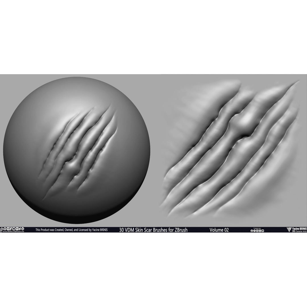 VDM Skin Scar Brushes 3D Model – ZBrush Texture Pack, 30 Brushes - View 11