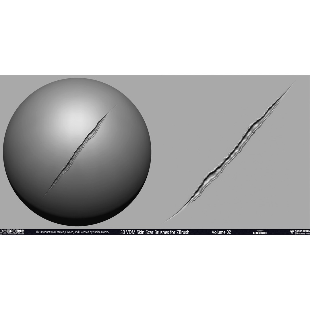 VDM Skin Scar Brushes 3D Model – ZBrush Texture Pack, 30 Brushes - View 13
