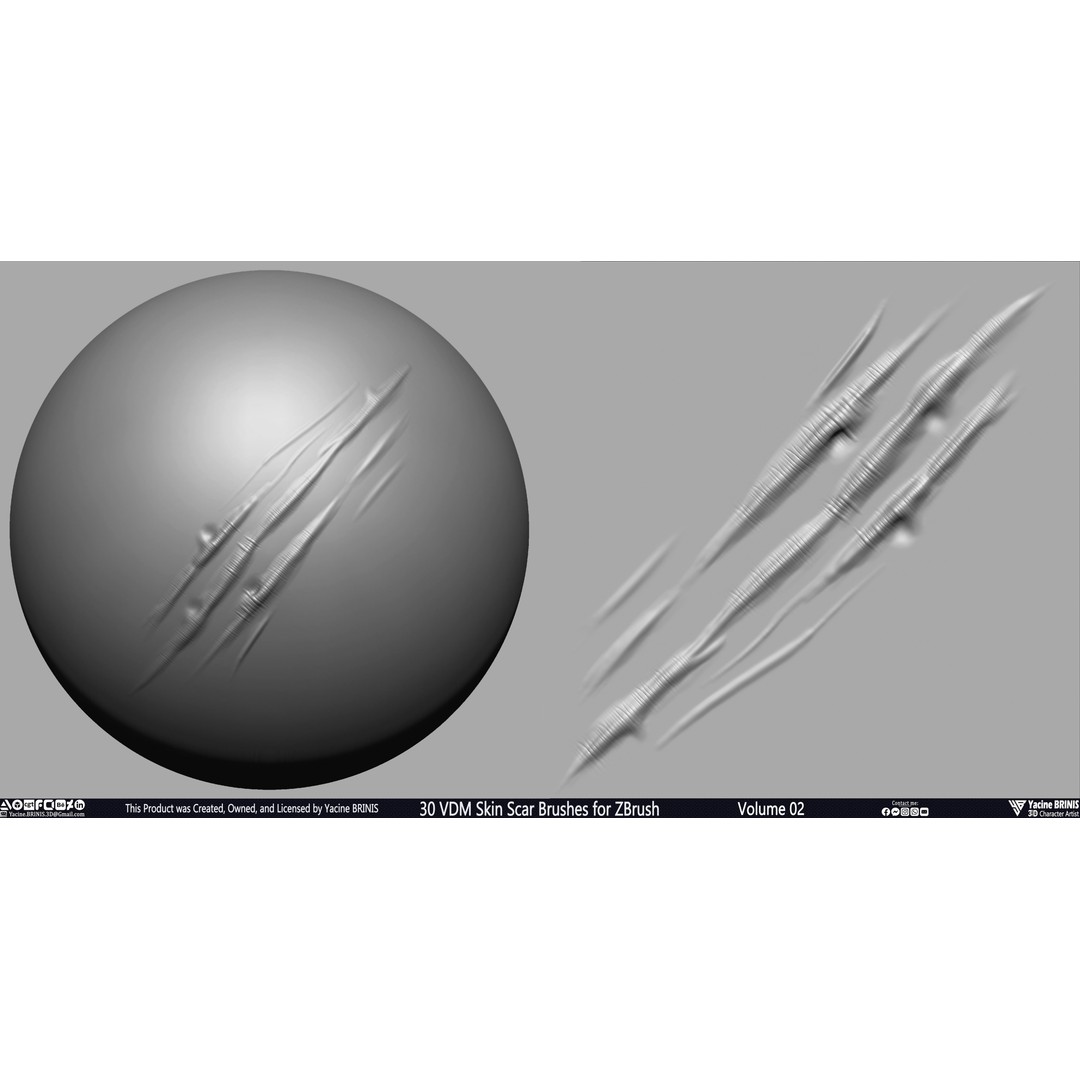 VDM Skin Scar Brushes 3D Model – ZBrush Texture Pack, 30 Brushes - View 21