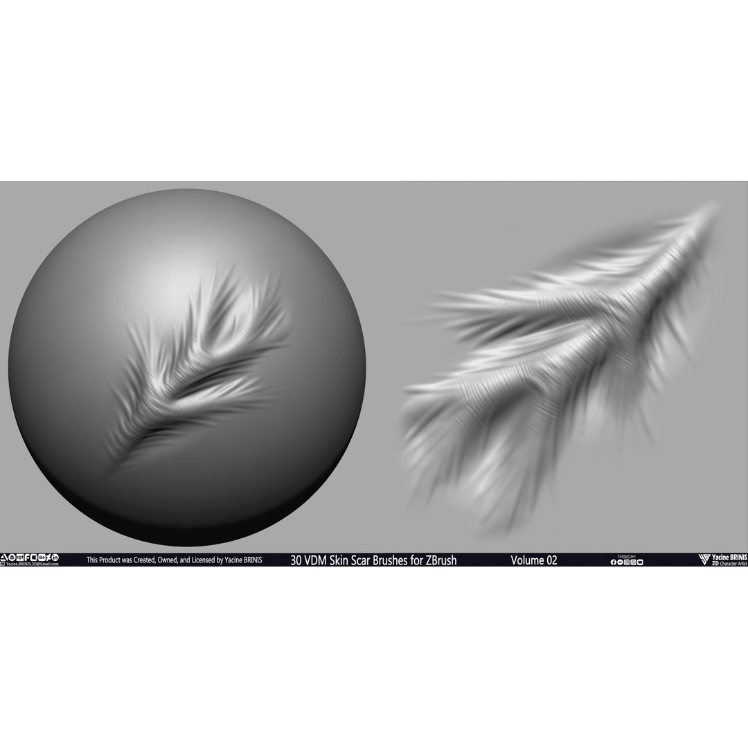 VDM Skin Scar Brushes 3D Model – ZBrush Texture Pack, 30 Brushes - View 22