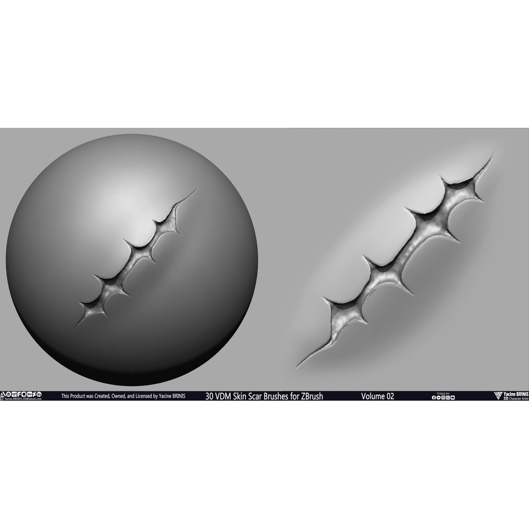 VDM Skin Scar Brushes 3D Model – ZBrush Texture Pack, 30 Brushes - View 30