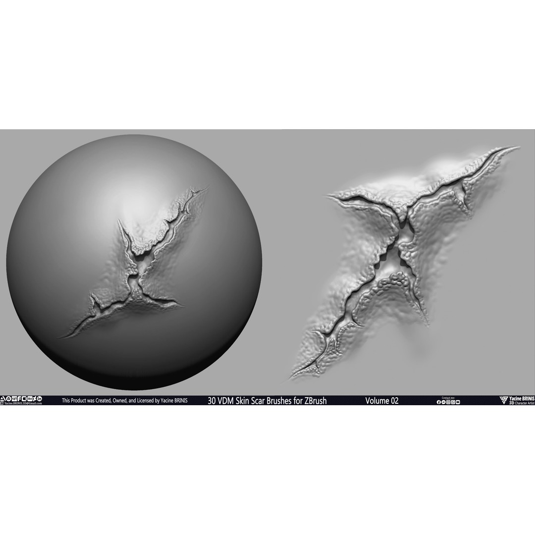 VDM Skin Scar Brushes 3D Model – ZBrush Texture Pack, 30 Brushes - View 31