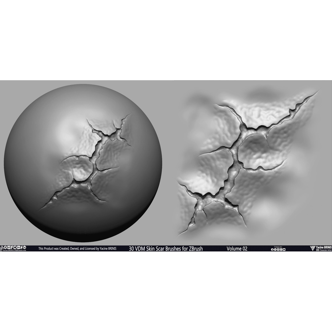 VDM Skin Scar Brushes 3D Model – ZBrush Texture Pack, 30 Brushes - View 32